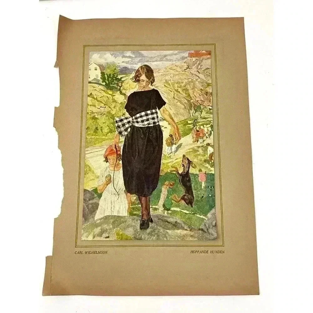 Carl Wilhelmson Jumping Dog Rikard Lindstrom Art Print 1923 Color Etching Double